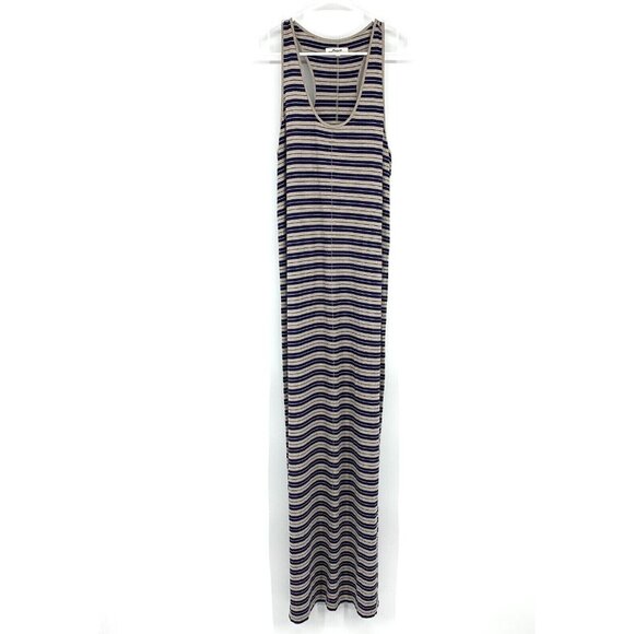 Madewell Dress Maxi Blue Beige Stripe Sleeveless Racerback Stretch - Picture 2 of 11